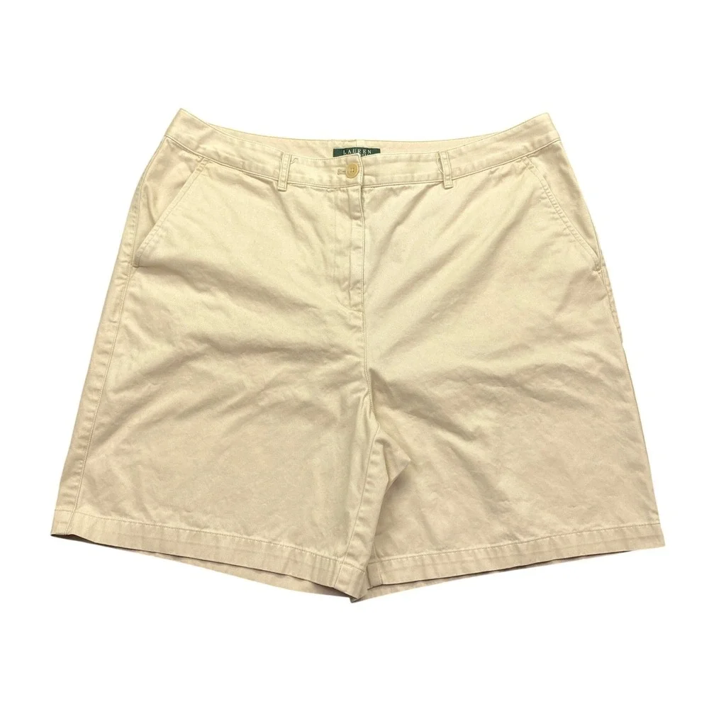 Lauren Ralph Lauren Womens 14W Khaki Tan Chino Shorts Cotton Twill Tropical